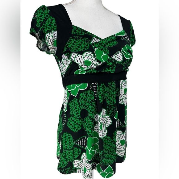 HOT TEMPERED / Green & Black Empire Waist Top / Large - Picture 5 of 7
